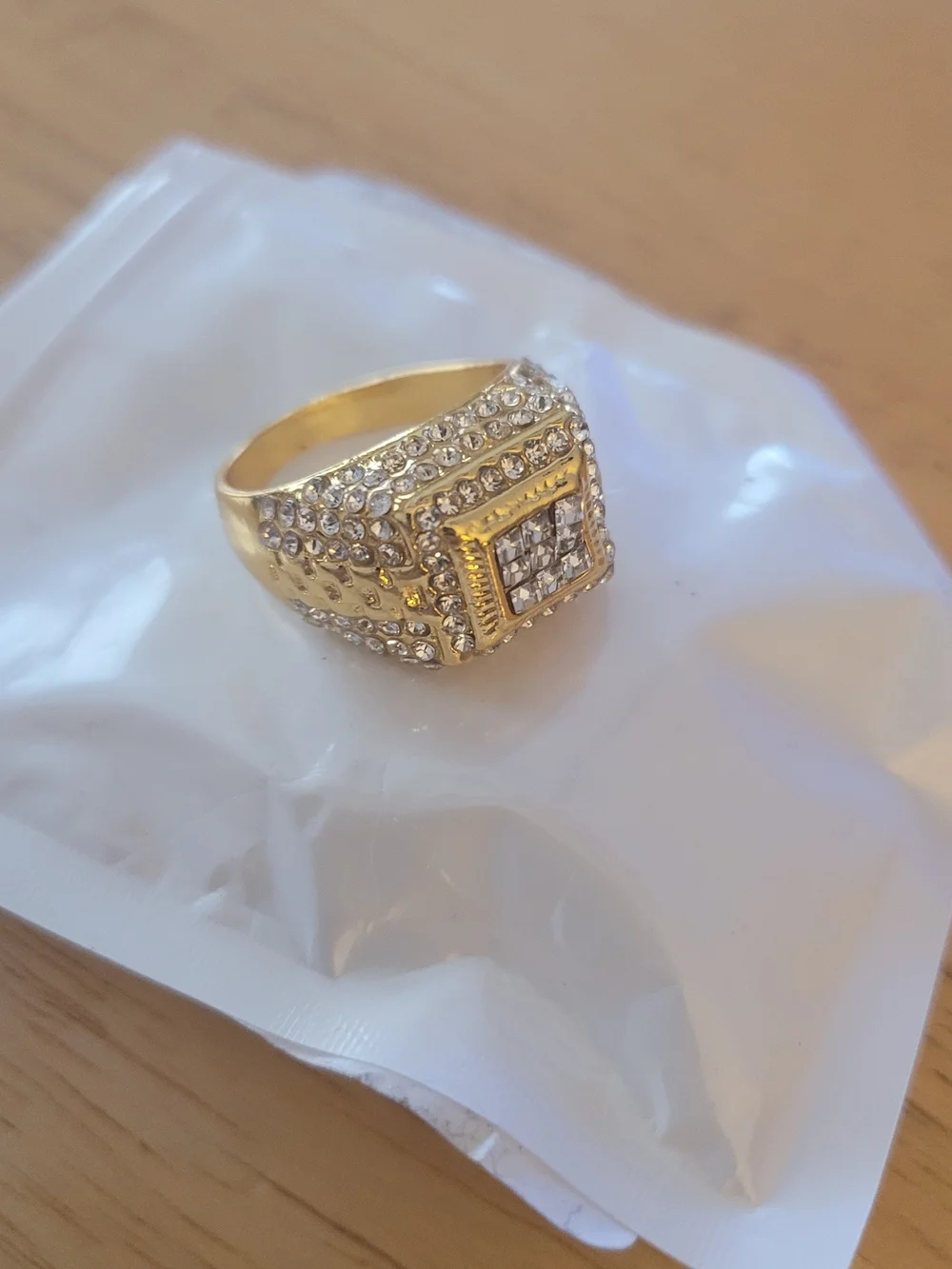 Gold-Tone Square Cluster Ring with Clear Stones